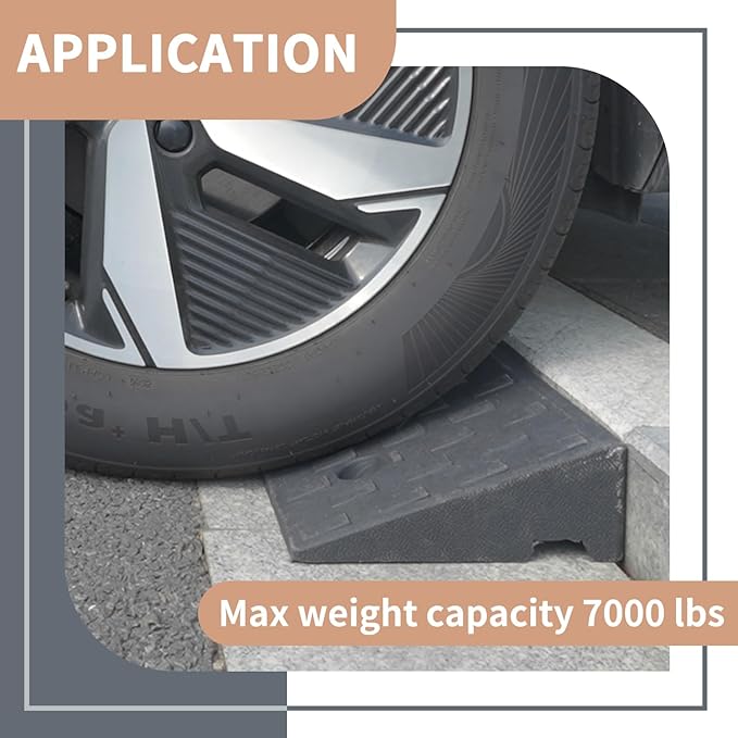Rubber Curb Ramps for Driveway Sidewalks Shed Entry1.6 Inch Rise Height 2 Pack 19.68" L x 9.84" W Threshold Ramp for Cars Motorcycles Lawn Mowers 7000lbs Load Capacity