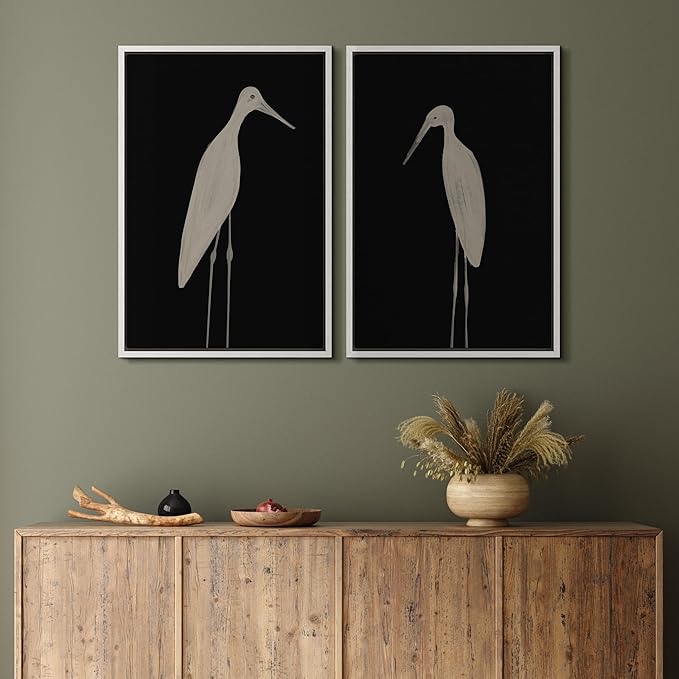 MUDECOR Framed Canvas Print Wall Art Minimalist Crane Silhouettes Illustrations Modern Art Decorative Bohemian Colorful for Living Room, Bedroom, Office - 16"x24"x2 White