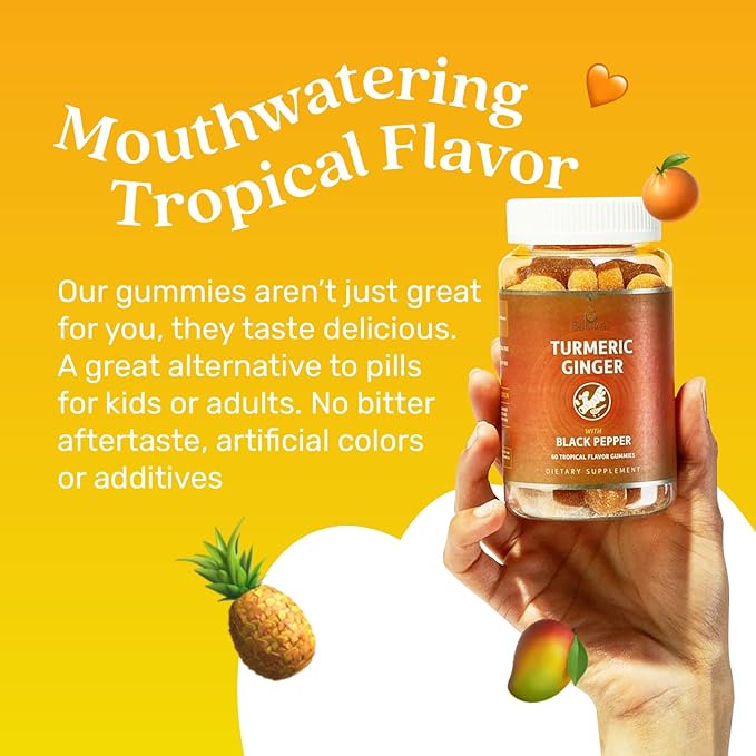 BeLive Turmeric Curcumin with Black Pepper & Ginger - 500 mg of Turmeric and Ginger Supplement for Immune Support, Healthy Skin, and Joint Health - Tropical Flavor | 3-Pack