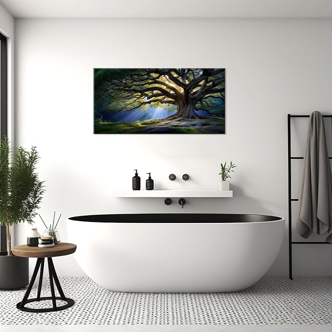 Beautiful Green Tree Scenery Wall Art for Living Room Office Scenic Landscape Nature Art Deco Brown Painting Prints Elegant Canvas Artwork Over The Couch Bedroom Decor