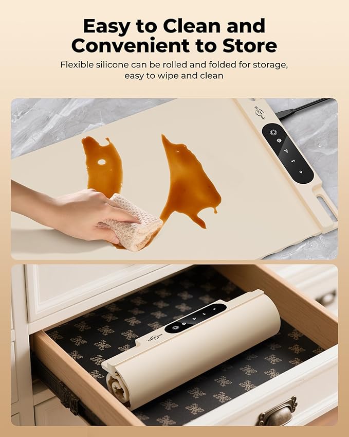 Electric Warming Mat for Food - Full Surface Fast Heating Silicone Tray with 3-Level Temperature, Auto-Off, Raised Feet for Table Protection, Versatile Warmer for Gatherings Parties Buffets