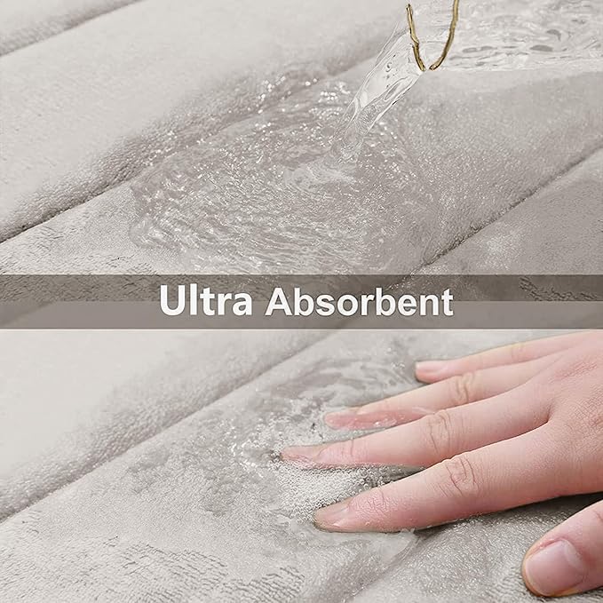Buganda Memory Foam Bath Mat, 47" x 20", Ultra Soft and Non-Slip Bathroom Rugs, Water Absorbent and Machine Washable Bath Rug Runner for Bathroom, Shower, and Tub, Cream