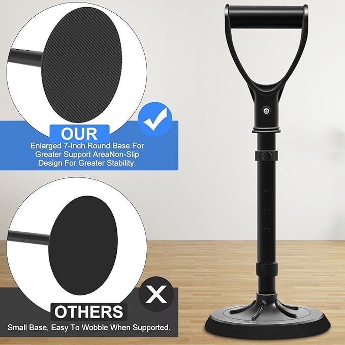 Upgraded Portable Standing Aid with Integrated Reinforced Fixation Buttons and Oversized 7" Base, an Adjustable Standing and Daily Living aid Designed for Seniors