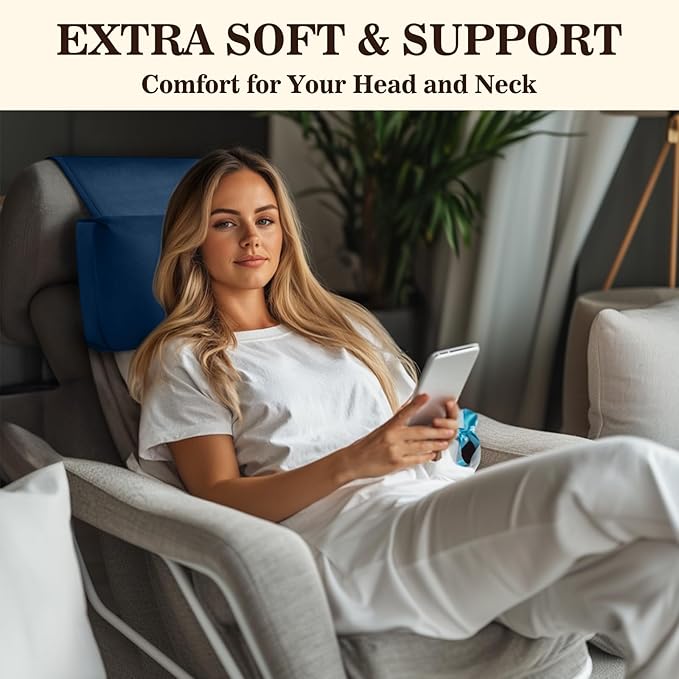 Recliner Headrest Pillow, Adjustable Comfort Neck & Head Support Pillow, Soft Velvet Non-Slip Headrest for Pain Relief & Relaxation, Ideal for Recliner, Couch, Chair, Sofa