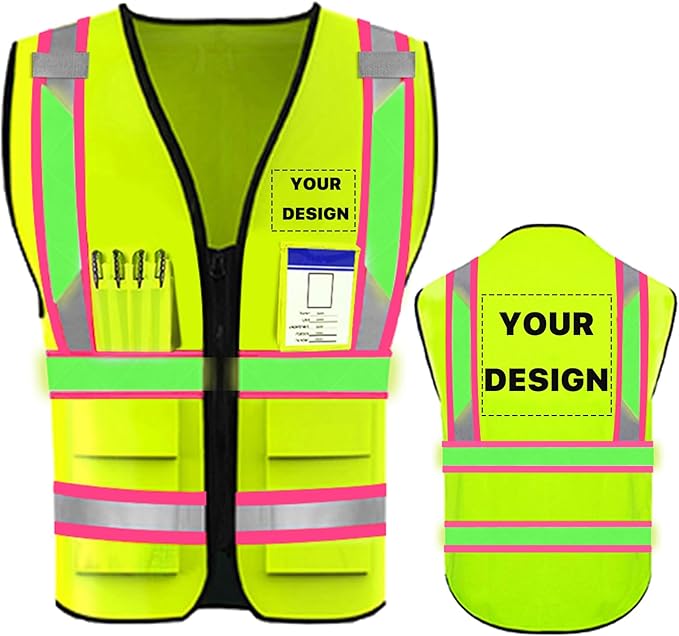 YOWESHOP High Reflective Visibility Safety Vest Custom Your Logo Safety Workwear with Reflective Strips and Pockets