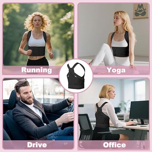 Posture Corrector for Women and Men,4 In 1 Adjustable Full Back Brace,Posture Braces Can Relieve Upper and Lower Back Pain, Shoulder Braces for Hunchback,Scoliosis, Lumbar Spine, Spine（Ebony Black）