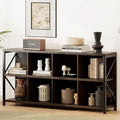 8 Cube Storage Organizer Bookshelf, Industrial Horizontal Bookcase, Accent Cubby Shelf, Media Console Table for Living Room, Home Office, 13.6" D x 63" W x 30.9" H, Brown Walnut