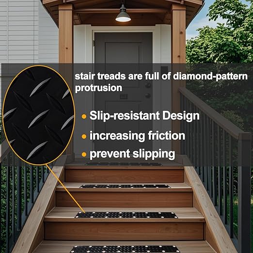 Rubber Outdoor Stair Treads for Wooden Steps Screw Down,31.5” x 4” (2 Pack) Non Slip Stair Grips Strips for Porch Steps,Dogs,Back Yard,Walkways,Rainy and Snowy Days.(Waterproof)