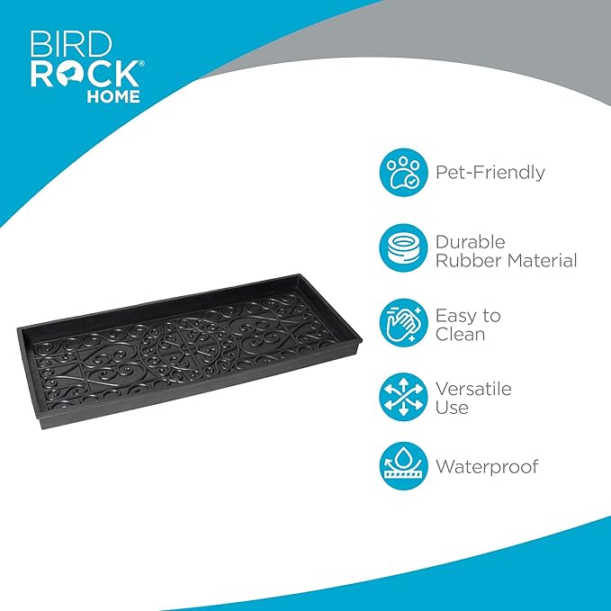 BIRDROCK HOME Rubber Boot Tray | 34 inch Decorative Boot Tray | Waterproof for All Weather Indoor or Outdoor Use | Dog Bowl Tray