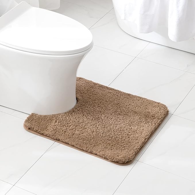 MIULEE Microfiber Toilet Bath Mat U-Shaped Contour Shaggy Bathroom Rugs Non Slip Extra Thick Soft Bath Rug Absorbent Water for Bathroom Commode Machine Washable(20x24 Inch, Light Brown)