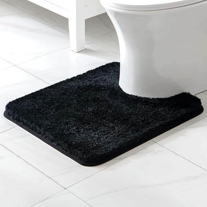 MIULEE Microfiber Toilet Bath Mat U-Shaped Contour Shaggy Bathroom Rugs Non Slip Extra Thick Soft Bath Rug Absorbent Water for Bathroom Commode Machine Washable(20x24 Inch, Black)