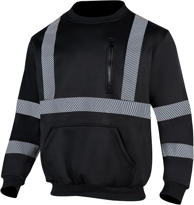 VENDACE Hi Vis Safety Sweatshirts for Men Reflective ANSI Class 3 High Visibility Construction Work Crew Sweatshirt No Hood