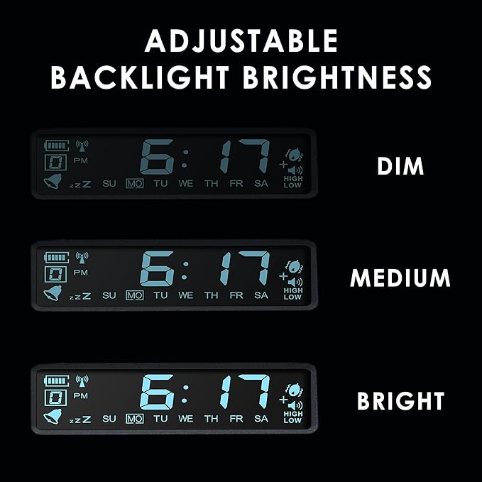 Coolfire – Vibrating Alarm Clock for Heavy Sleepers | Auto Set Bed Shaker Super Loud Alarm Clock Under Pillow | Auto Set, Auto DST | Cordless Rechargeable, Hearing Impaired, LCD Backlight