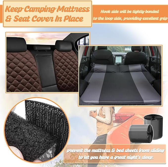 TEUVO 4.3" X 19.7FT Non Slip Car Camping Mattress Pad Tape for SUV Stop Car Bed Sleeping Pad from Sliding, High Thermostability Self Adhesive Hook and Loop Tape Car SUV Mattress Memory Foam Anti Slip