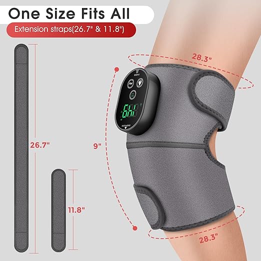 Cordless Heated Knee Massager with Vibration, Heated Knee Brace Wrap Heating Shoulder Brace Support Wrap for Knee Shoulder Elbow, Heating Pad with 6 Heating Levels, 3 Massage Modes & Timer (Grey)