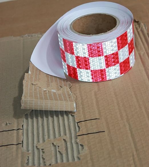 Red and White Reflective Tape Outdoor Waterproof 3 inch X 166 feet, High Visibility Hazard Conspicuity Industrial Marking Tape