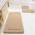 LOCHAS Bathroom Rug Set Beige, Soft Bath Rug Set 2 Piece, Toilet Mat U-Shaped 20x20 and 24x48 Bath Rugs, Quickly Dry Mats for Bathroom, Tub, Washable, Super Absorbent Floor Mat