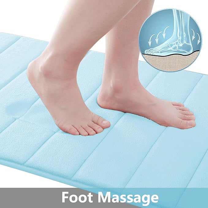 Buganda Memory Foam Bath Mat, 35.4" x 24", Ultra Soft and Non-Slip Bathroom Rugs, Water Absorbent and Machine Washable Bath Rug Runner for Bathroom, Shower, and Tub, Light Blue