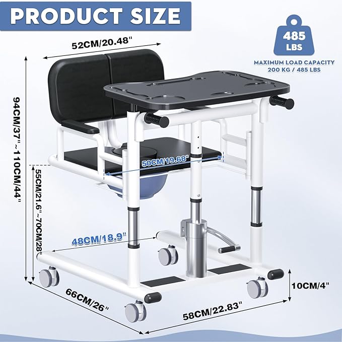Drexo Patient Lift Transfer Chair, 5 in 1 Patient Lift Chair with 180°Split Seat, Height Adjustable Patient Transfer Chair with 4 Casters for Home Seniors Elderly, Load 450Lbs (Enlarge, Silver)