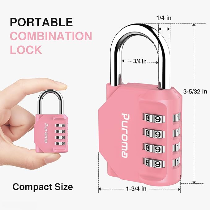 Puroma 2 Pack Combination Lock for Locker 4 Digit Outdoor Waterproof Padlock for School, Gym, Sports, Fence, Toolbox, Gate, Case, Outdoor, Hasp Storage, Cabinets (Rose Pink)