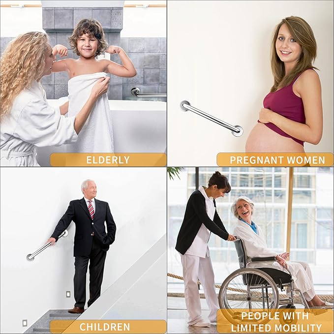 2 Pack Grab Bars for Bathroom, 18 Inch Chrome Stainless Steel Shower Grab Bar, Concealed Screw Balance Assist Safety Bath Handrail, 500lbs Support Shower Handle for Handicap, Elderly, Injury