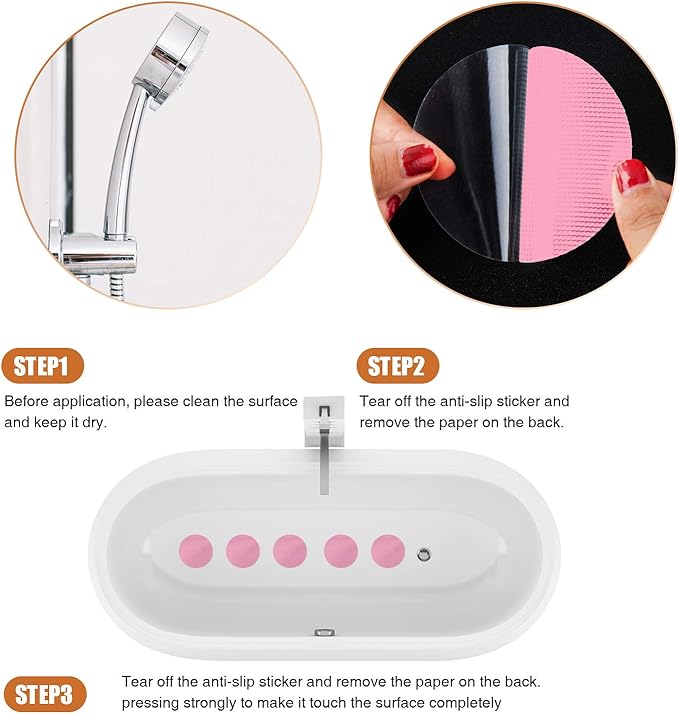 Non-Slip Bathtub Stickers, 24PCS Safety Bathroom Tubs Showers Treads Adhesive Decals Scraper (Pink)