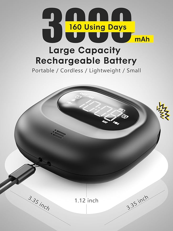 ROCAM Rechargeable Vibrating Alarm Clock Bed Shaker, 3000mAh Portable Travel Clock Under Pillow for Teens, Deaf People, Heavy Sleepers, Adults – 160-Day Standby, Great for Bedroom or Dorm Use