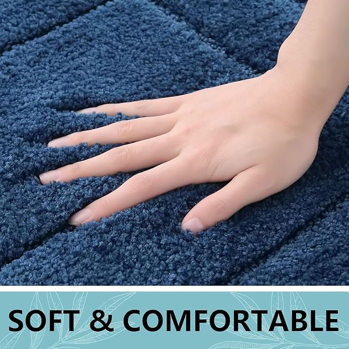 Buganda Bathroom Rugs, 44" x 24", Soft and Absorbent Microfiber Bath Rugs, Non-Slip Shaggy Shower Carpet, Machine Wash Dry Bath Mats for Bathroom Floor, Tub and Shower, Navy
