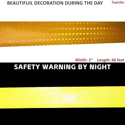Yellow Reflective Tape 2 inch Wide, Outdoor Waterproof Hazard Conspicuity Warning Industrial Marking Tape (66 feet)