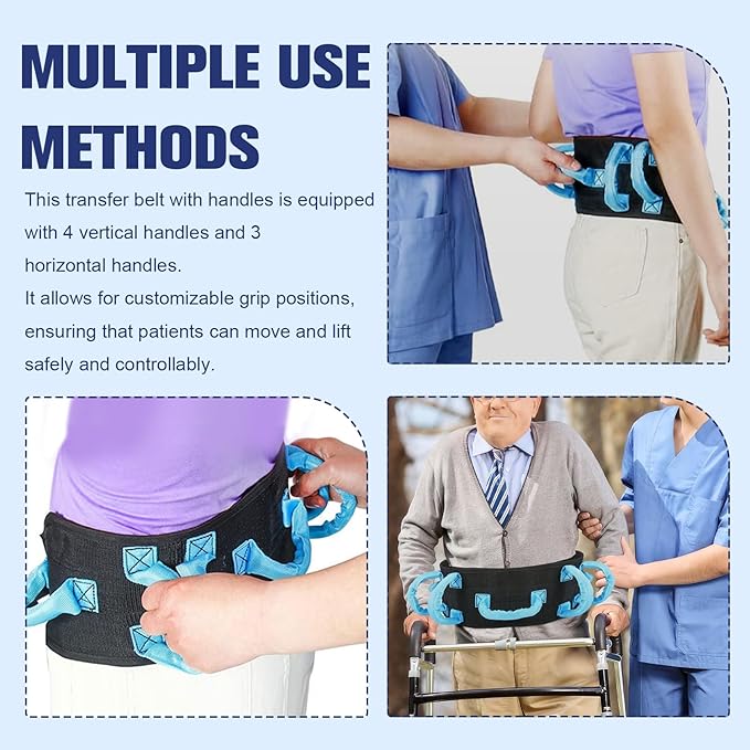 Transfer and Walking Gait Belt, Rehabilitation Assistive Device Safety Gait Belt with 7 Handles, Stroke Patients Standing Walking Recovery Training Belt