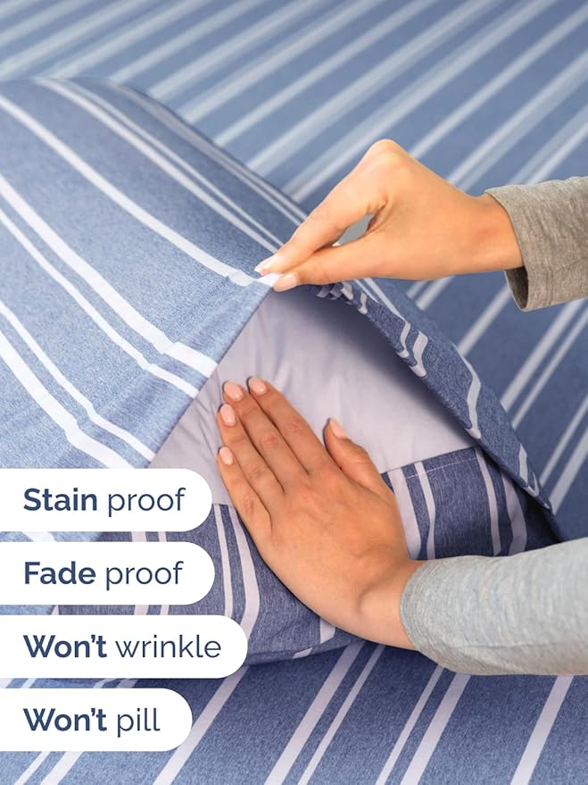 Extra Deep Twin XL Sheet Set - 4 Piece Breathable and Cooling Sheets - Hotel Luxury Bed Sheets Set - Easy Fit - Soft, Wrinkle Free and Comfy Sheets Set - Blue Striped Sheet Set with Extra Deep Pockets
