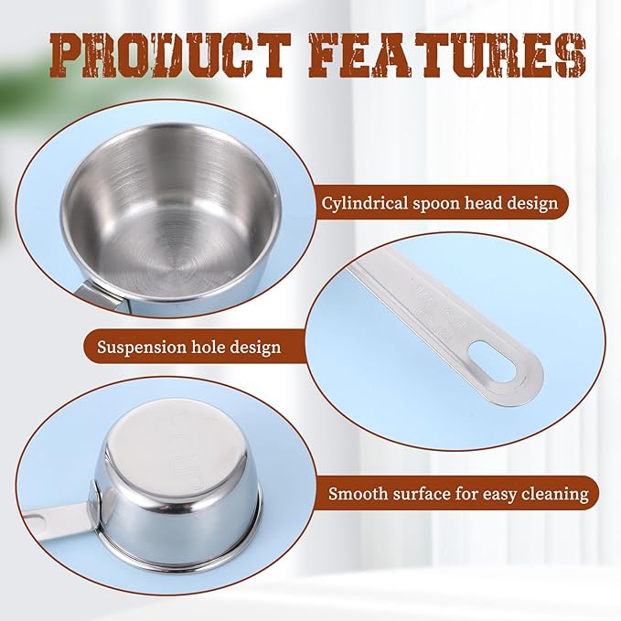 4 Pcs 1/4 Cup Measuring Cups, 1/4 Cup Scoop, 60ml 2oz Stainless Steel Measuring Cups Kitchen Gadgets Metal Measure Scoop for Cooking & Baking, Dishwasher Safe