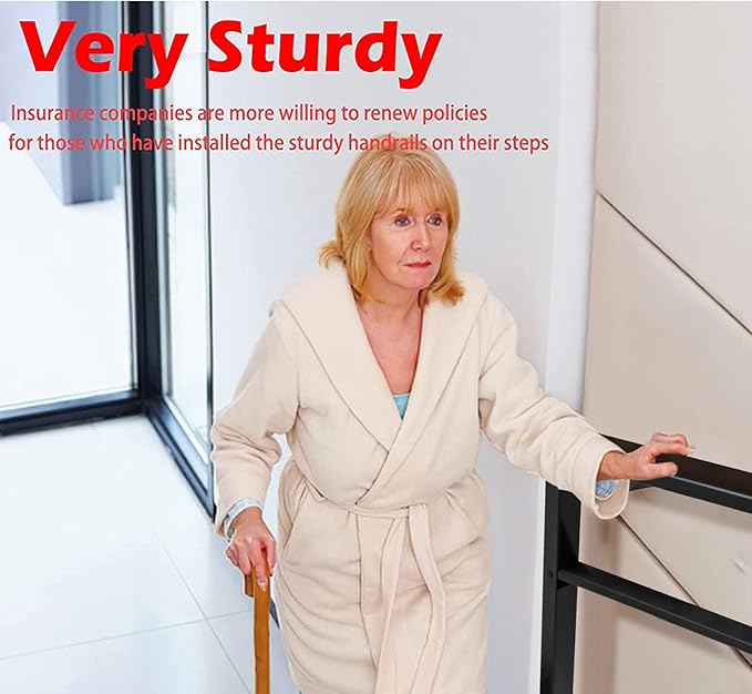 Metty Metal Handrails for Outdoor Steps Suitable for 1 to 5 Steps- Wrought Iron Stair Railing- Step Steady with 5 Feet Handrailing- Safe Indoor Home Banisters (5 Step)