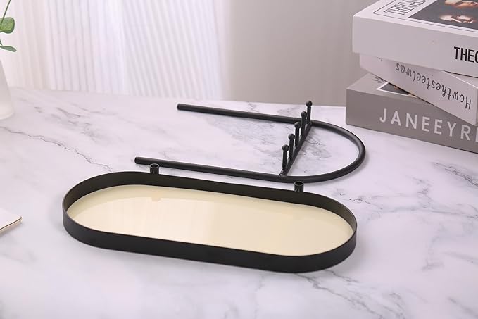 Shinpuru Metal Jewelry Organizer Stand & Key Holder Tray with Acrylic Base, Key Stand and Jewelry Tray with 5 Hooks, Perfect Key Bowl, Valet Tray, Ring Holder, Jewelry Dish (Matt Creamy)