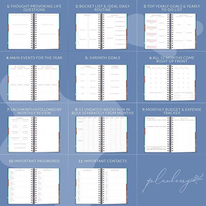 PLANBERRY Hourly Schedule Planner Premium – Undated Weekly Organizer with Time Slots & Monthly Budget – Time Management, Goal Setting, to-Do List & Habit Tracker –6.9″x8.5″(Rose Flamingo)