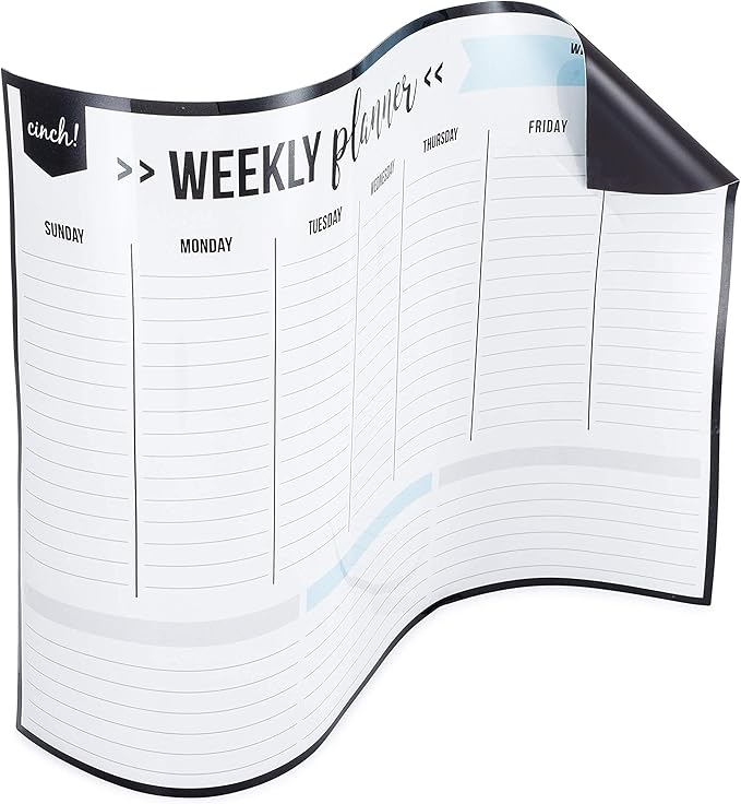 Cinch! Weekly Planner - 17x12-Inch Magnetic Weekly Calendar for Fridge and Meal Planner - Stain Resistant Dry Erase Whiteboard with 4 Fine Tip Markers and Eraser for Easy Scheduling