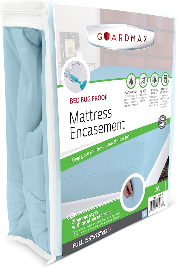 Guardmax Jersey Knitted Full Zippered Mattress Encasement - Waterproof & Bed Bug Proof Mattress Protector - Comfortable, Soft, and Noiseless Zippered Bedding - Dust Mite Proof (54 x 75 x 12)