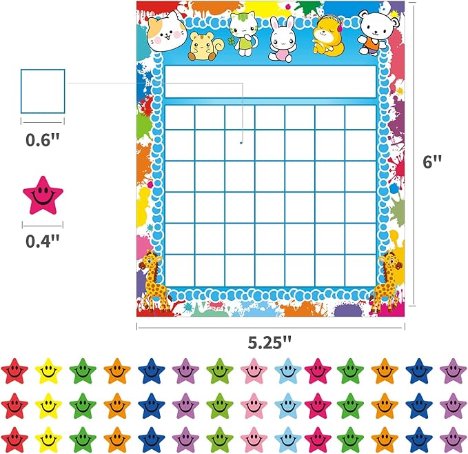 REGELETO 80 Pack Classroom Incentive Chart for 2 Designs with 2400 Pieces Colorful Star Stickers for Students Classroom Teaching or Family Using