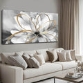 SOUGUAN Flower Wall Room Decor Gold Decoration White Flower Artwork for Living Room Office Dining Room 24x48 Inch