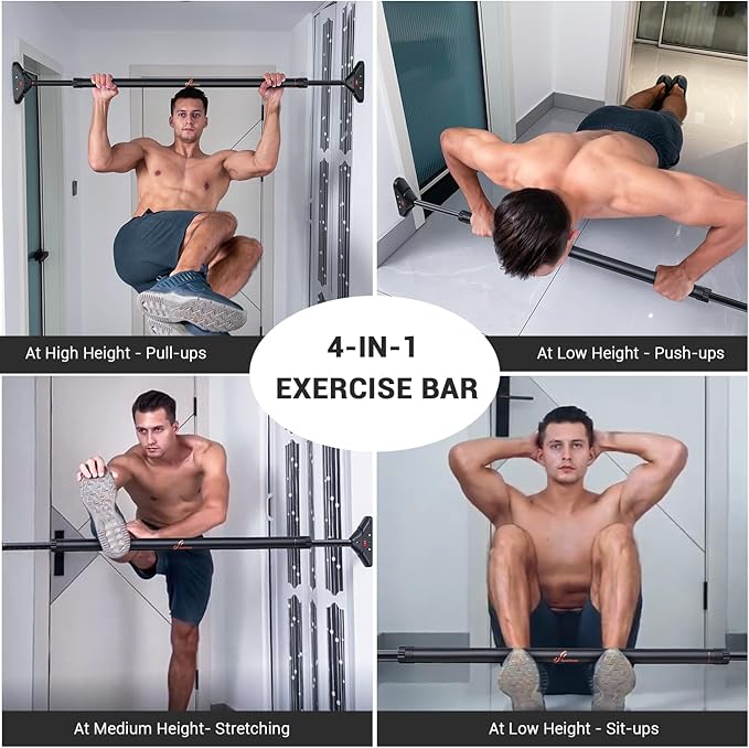 Sportneer Pull Up Bar: Strength Training Chin up Bar No Screws - Adjustable 29.5''-37''(75-94cm) Width Locking Mechanism Pull up Bar for Doorway - Max Load 440lbs for Home Gym Upper Body Workout, Non-slip
