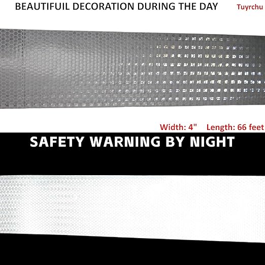 White Reflective Tape 4 inch Wide, Outdoor Waterproof Hazard Conspicuity Warning Industrial Marking Tape (66 feet)