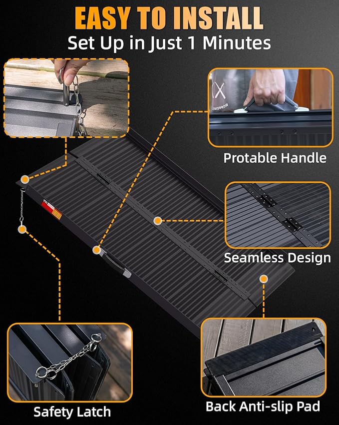VNN Portable Wheelchair Ramp 4FT, Black Seamless Non-Slip Aluminum Ramps for Wheelchairs for Home, Handicap Wheelchair Ramps for Home Steps, Aluminum Loading Dock Plates