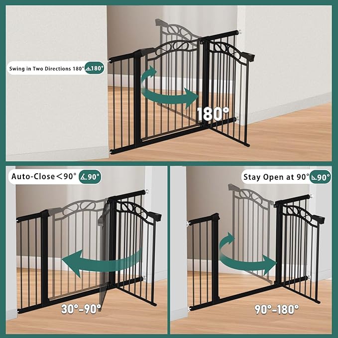 Fairy Baby 29.5"-40.5" Extra Wide Baby Gate, Pressure Mount Long Dog Gates for House Stairs Doorways, Auto Close Metal Safety Child Gate with Door No Drilling, Tension Pet Gate Indoor, Black