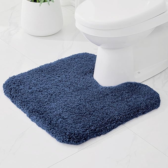 Toilet Rugs U-Shaped Mat 24x22, Contour Bathroom Mat - Ultra Soft & Absorbent Microfiber, Quick-Dry, Machine Washable with High Density Foam Latex Non Slip Backing, Navy Blue