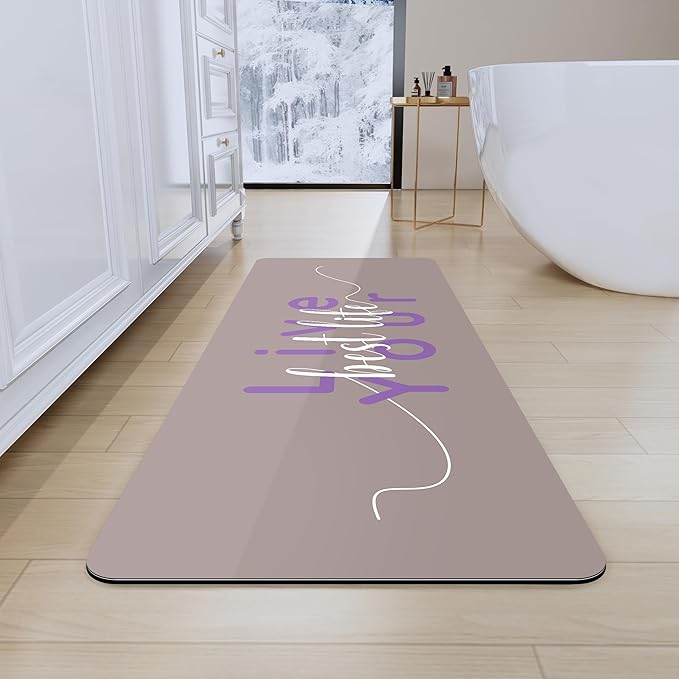 Bath Mat, Bathroom Mat Rugs Super Absorbent Shower Mats Non Slip Quick Dry Thin Rubber Mats for Bathroom Floor Fit Under Door, Shower Rug for Bathtub, Shower, Beige