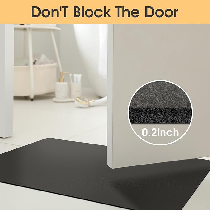 Ultra Thin Bath Mat, Upgrade Backing Non Slip Thin Bath Mats Fit Under Door, Quick Dry Ultra Absorbent Bathroom Rugs, Machine Washable Bath Rugs for Bathroom, Bathtub, Charcoal Gray/Solid/24"x17"