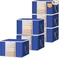 BALEINE 6 Pack Clothes Storage Bags, 16 Gallon Storage Containers with Reinforced Handle, Sturdy Zipper, Closet Organizer for Blanket, Comforter, Pillow, Bedding (Blue, 6 Pack)