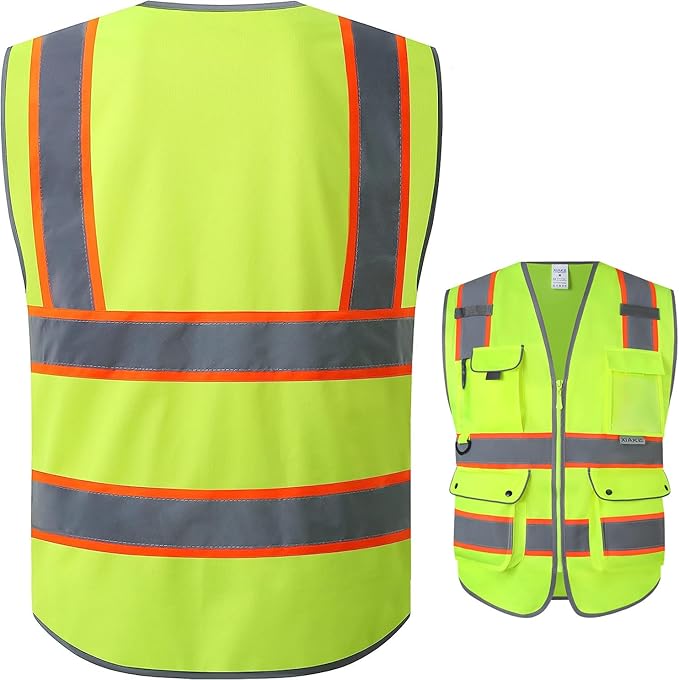 XIAKE Reflective Safety Vest for Men & Women High Visibility Class 2 Vest with Pockets Meets ANSI Standards