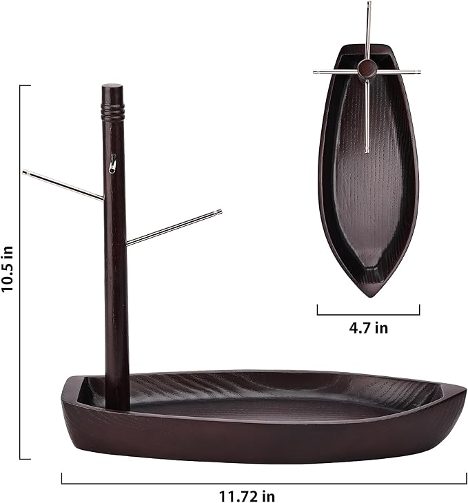 Entryway Key Holder Stand, 4 Metal Key Hooks and Storage Tray, Ash Solid Wood Decorative Boat Shape Tabletop Key Rack, Small Accessory Organizer and Hanging Stand.