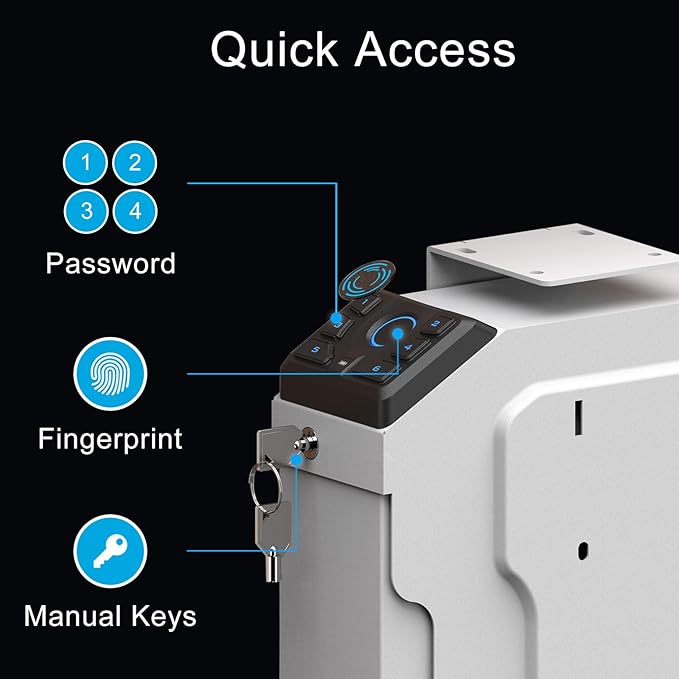 VERPROOF Biometric Gun Safe for Handgun Drop Down Pistol Safe, Smart Pistol Safe with Fingerprint, PIN Code, Key Access for Nightstand, Desk, Bedside, Low-Vis Mode, Type-C Power (White)